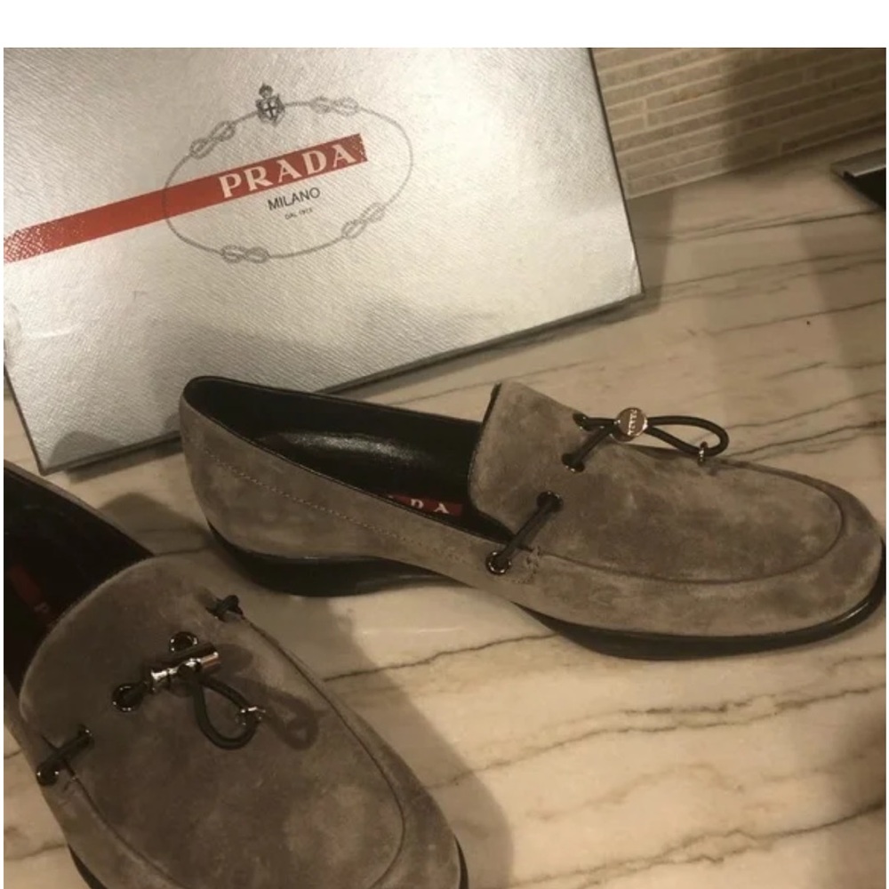 Prada Toggle Charcoal Suede Loafers Sz 38 - Picture 6 of 16